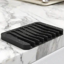 Self-Draining Silicone Dish Drying Mat or Trivet and Silicone Soap Dish / Sponge Holder for Bathroom or Kitchen Counter in Black