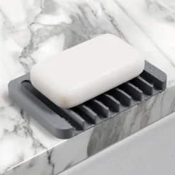 Self-Draining Silicone Soap Dish / Sponge Holder for Bathroom or Kitchen Counter in Dark Grey