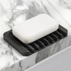Self-Draining Silicone Soap Dish / Sponge Holder for Bathroom or Kitchen Counter in Black