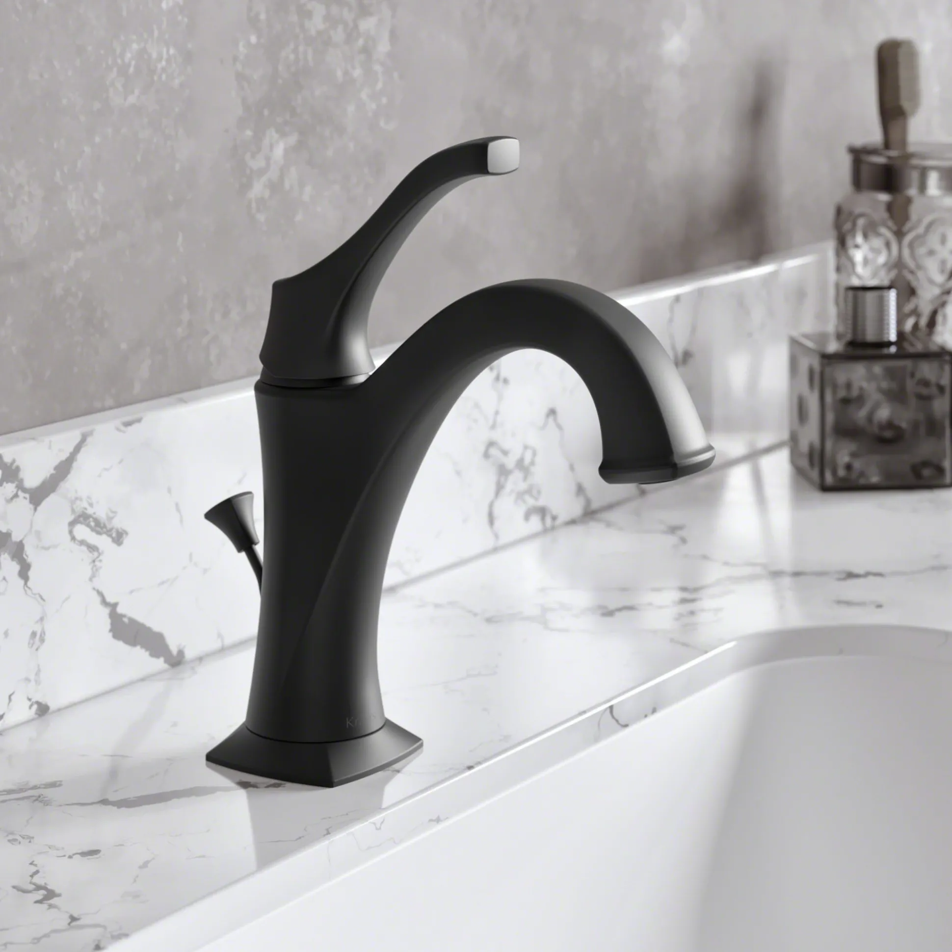 Single Handle Basin Bathroom Faucet with Lift Rod Drain and Deck Plate in Matte Black