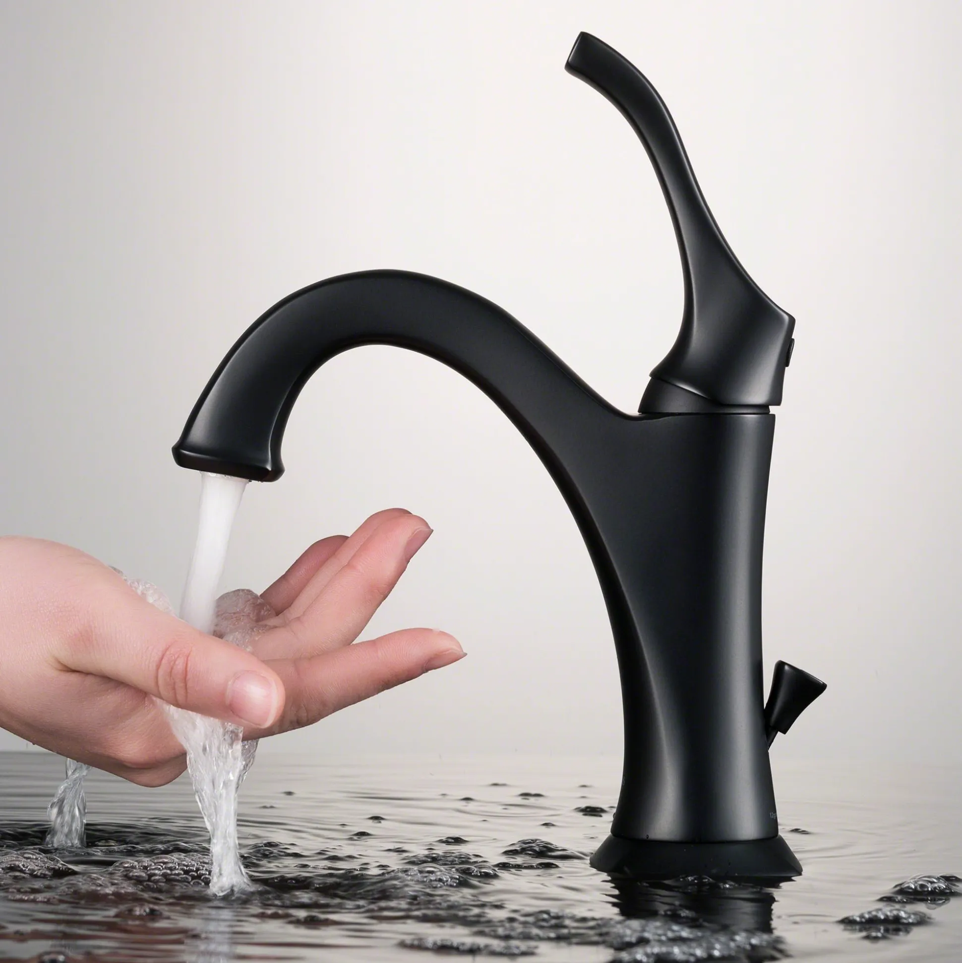 Single Handle Basin Bathroom Faucet with Lift Rod Drain and Deck Plate in Matte Black