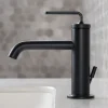 Single Handle Basin Bathroom Faucet with Lift Rod Drain in Matte Black (2-Pack)
