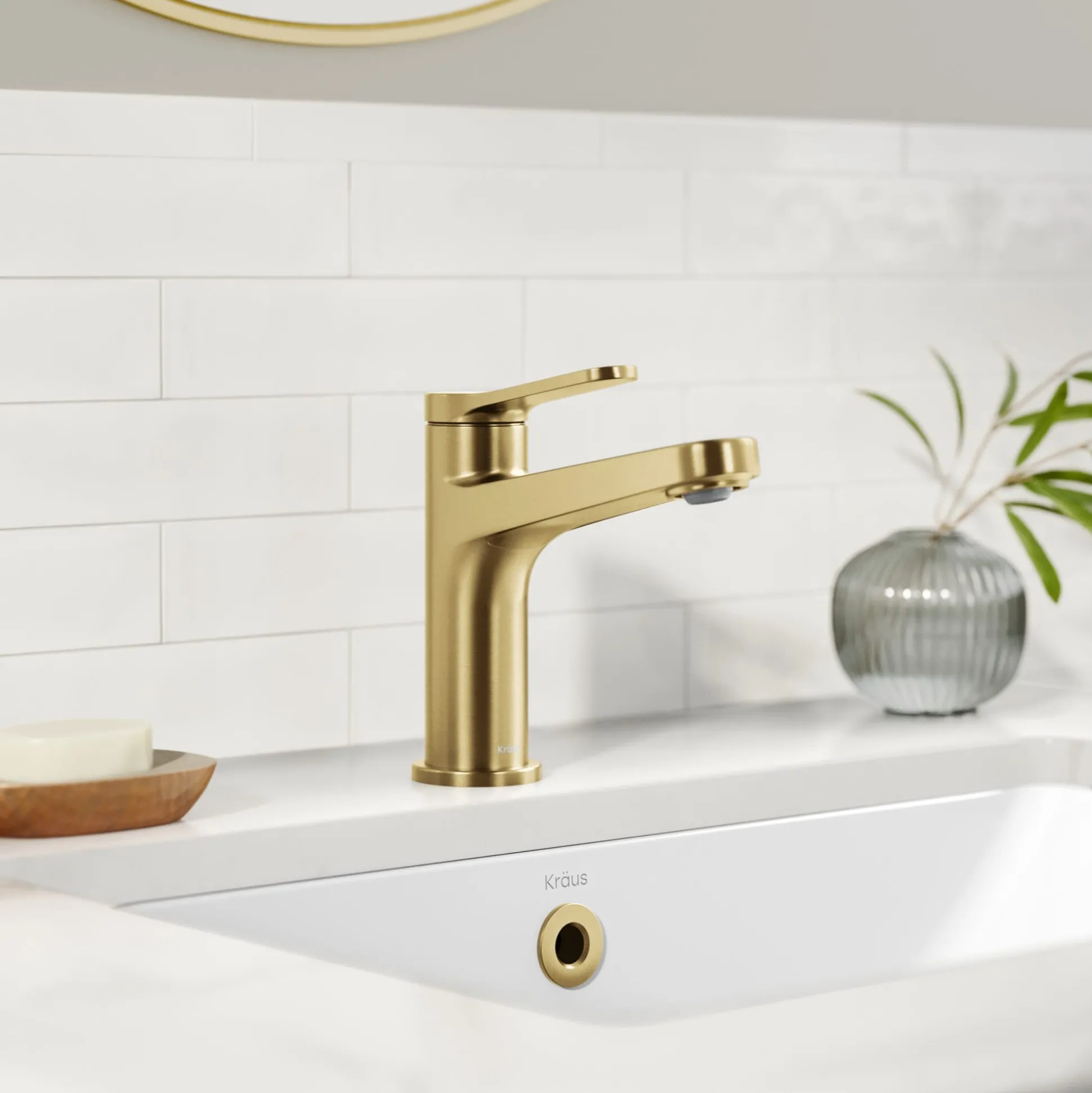 Single Handle Bathroom Faucet in Spot-Free Brushed Brass with Pop Up Drain and Supply Lines