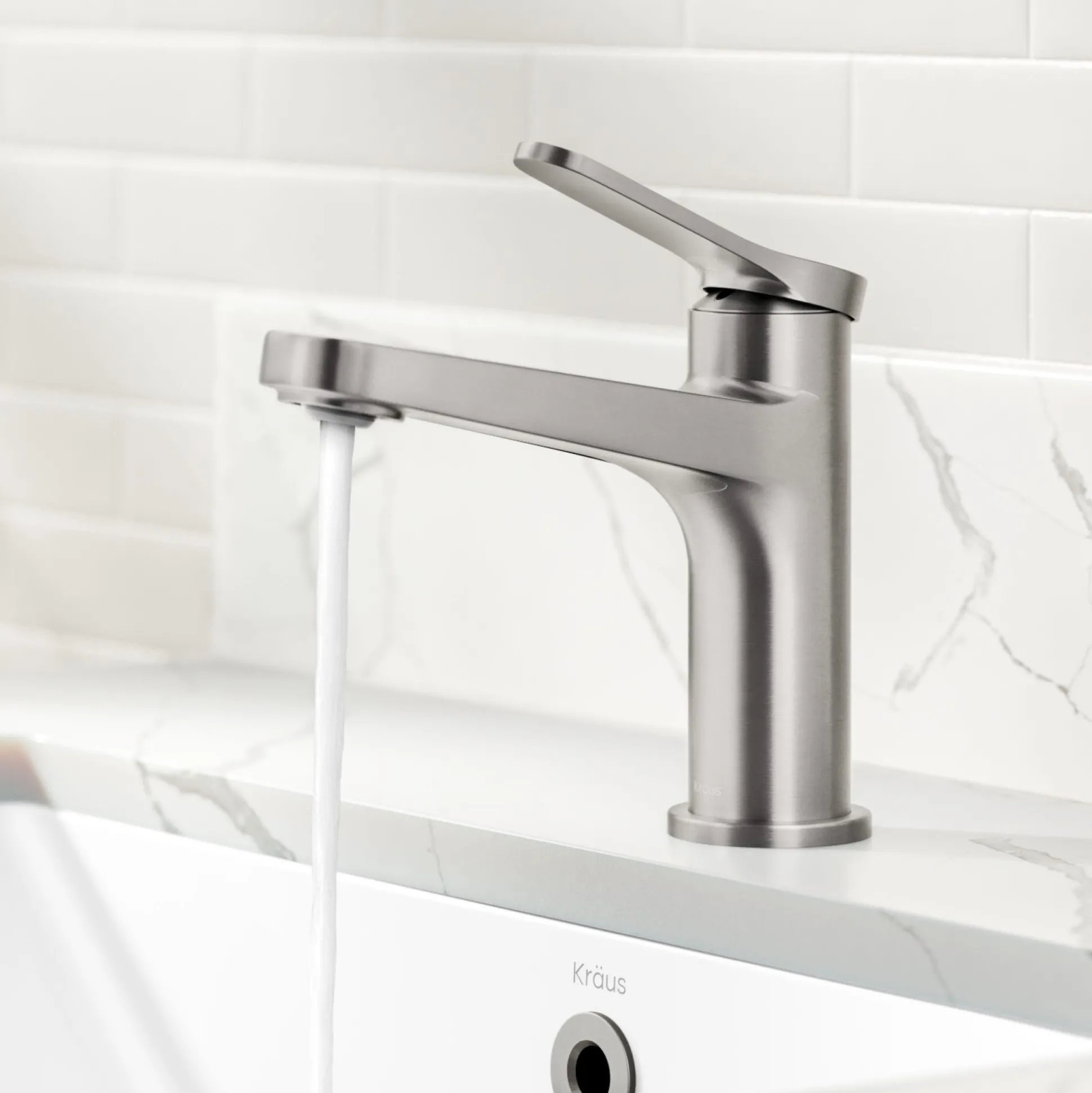 Single Handle Bathroom Faucet in Spot-Free Brushed Nickel with Pop Up Drain and Supply Lines