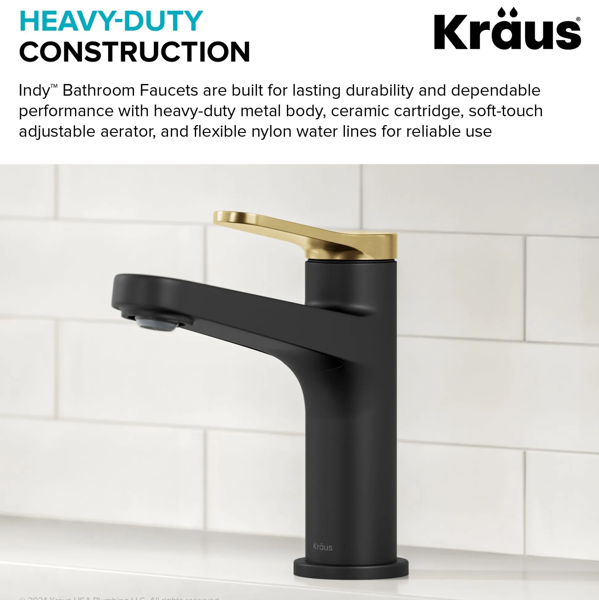 Single Handle Bathroom Faucet in Spot-Free Brushed Brass / Matte Black with Pop Up Drain and Supply Lines
