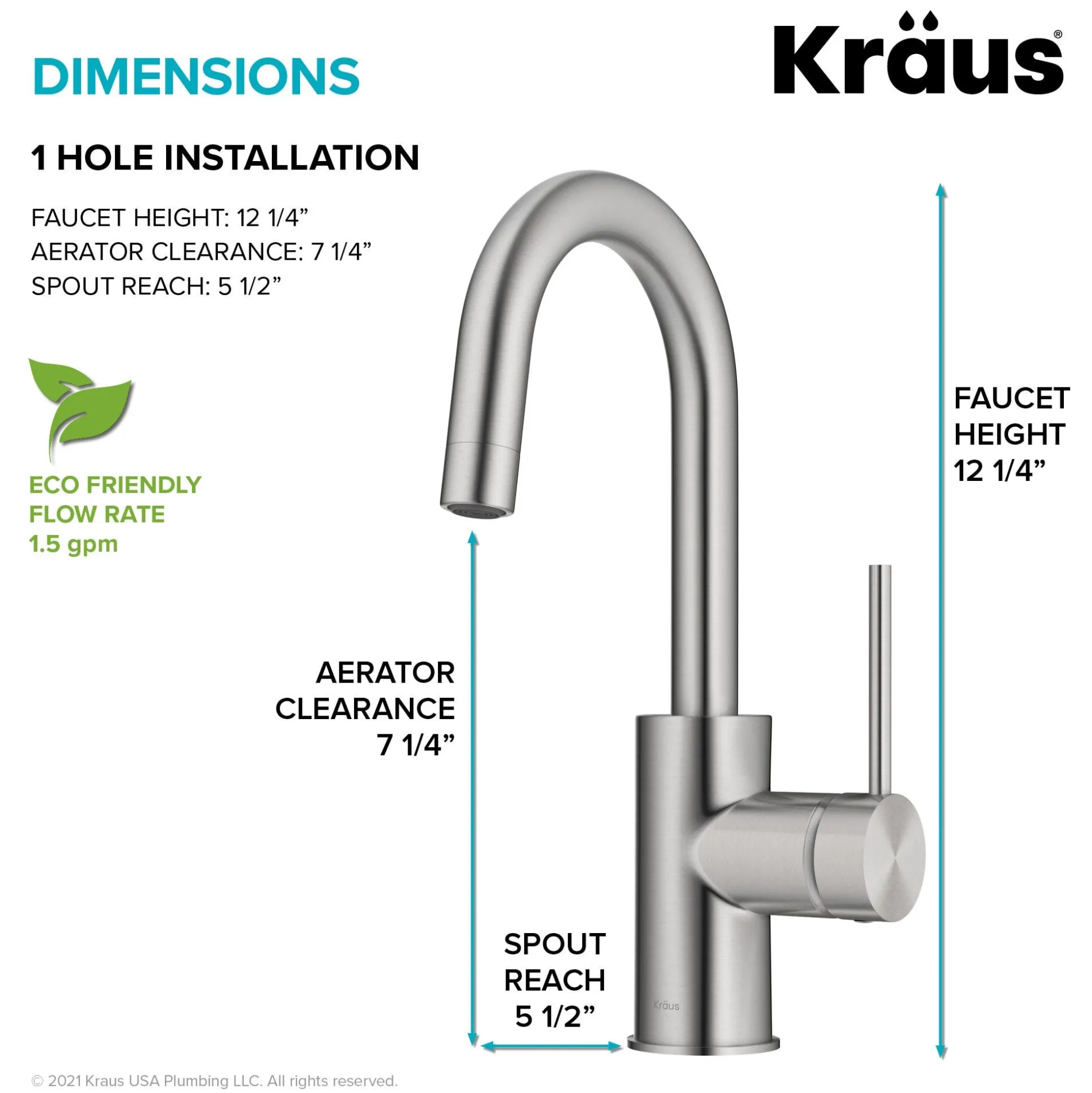 Single Handle Kitchen Bar Faucet with QuickDock Top Mount Installation Assembly in Spot Free Stainless Steel