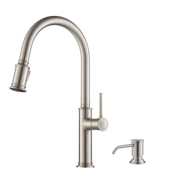Single Handle Pull Down Kitchen Faucet with Deck Plate and Soap Dispenser in all-Brite Spot Free Stainless Steel