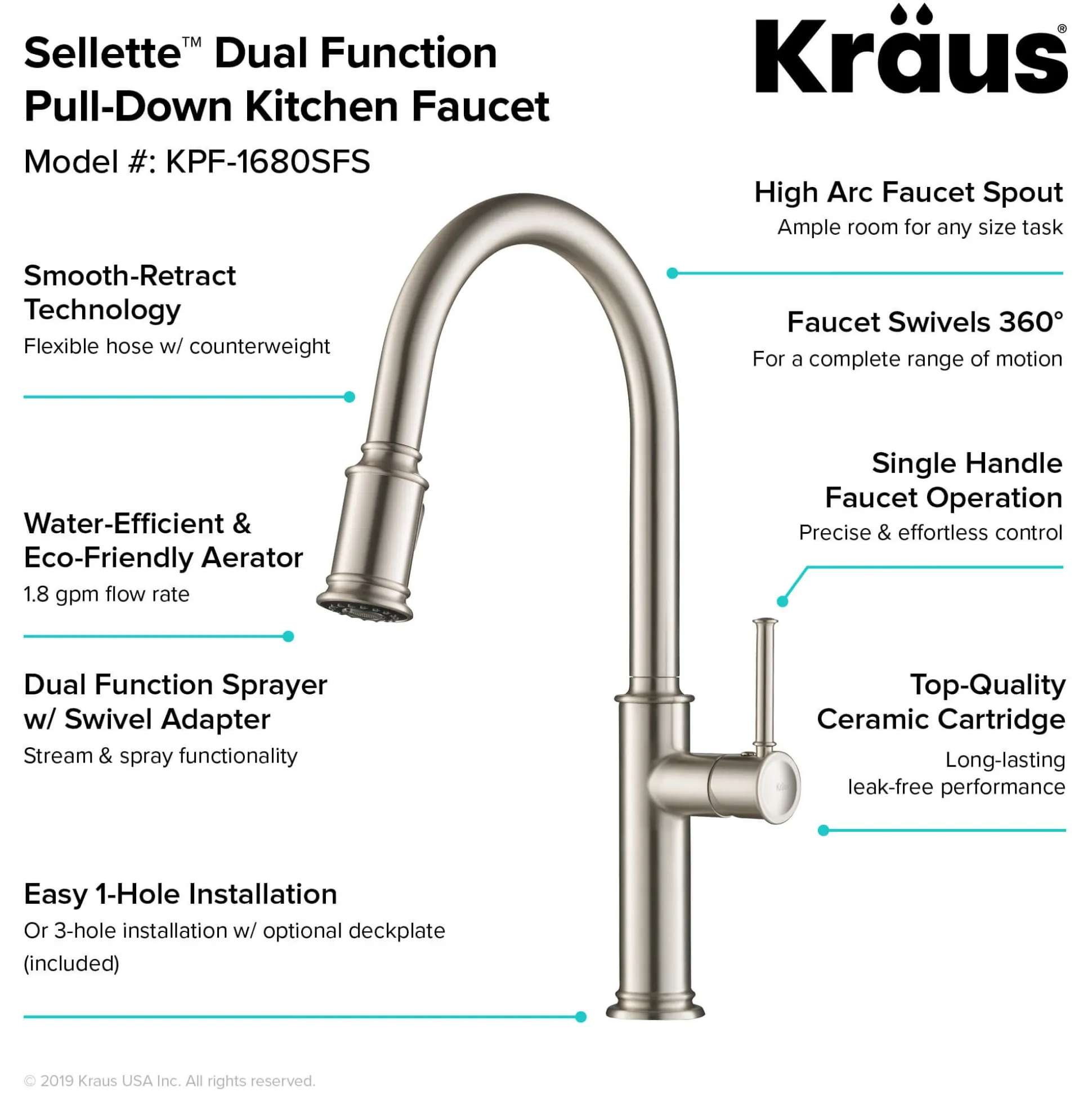 Single Handle Pull Down Kitchen Faucet with Deck Plate and Soap Dispenser in all-Brite Spot Free Stainless Steel