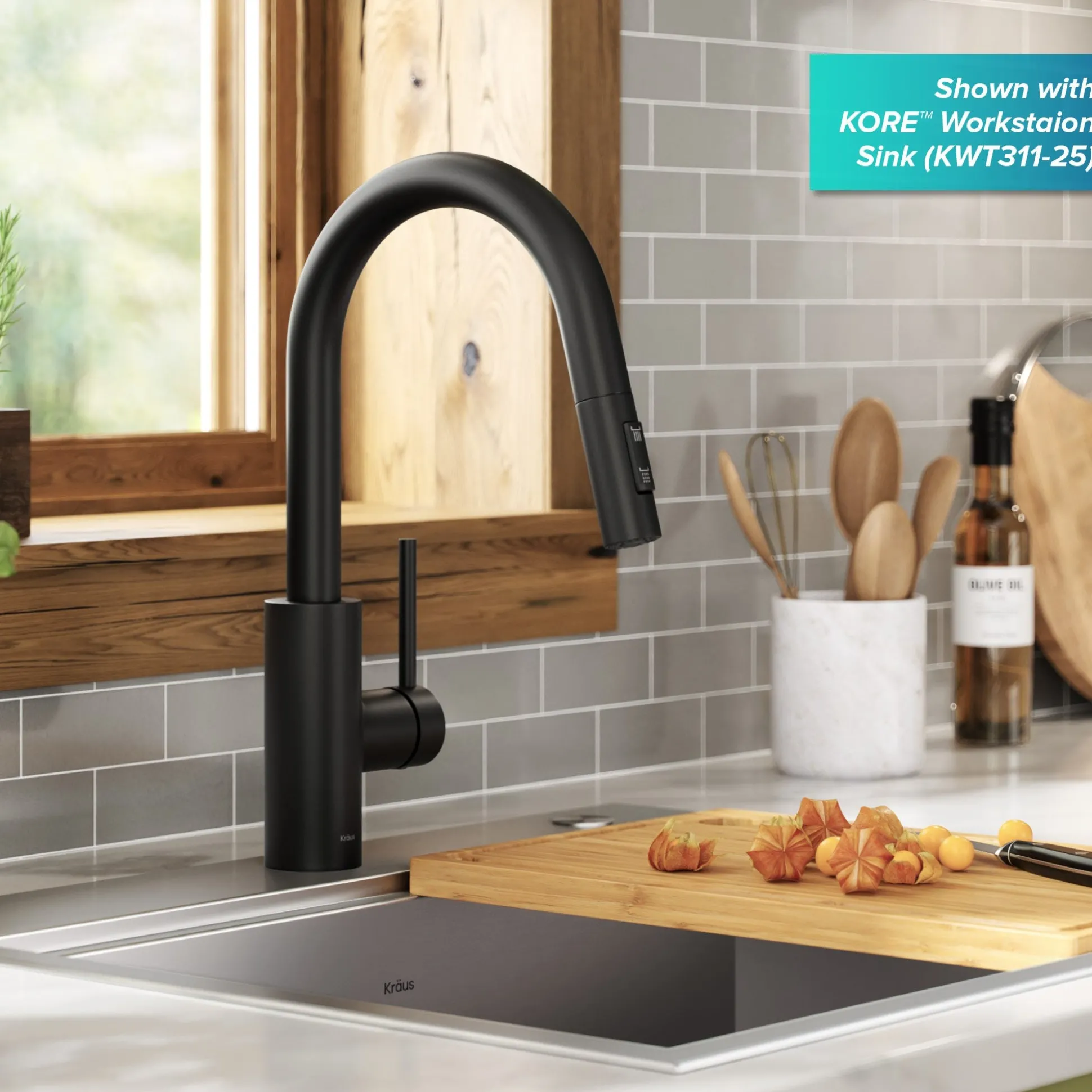 Single Handle Pull Down Kitchen Faucet with QuickDock Top Mount Installation Assembly in Matte Black