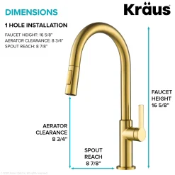 Single Handle Pull Down Kitchen Faucet in Spot-Free Brushed Brass