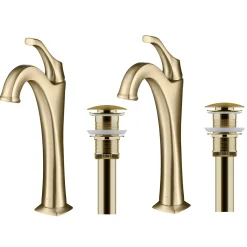 Single Handle Vessel Bathroom Faucet with Pop-Up Drain in Brushed Gold (2-Pack)