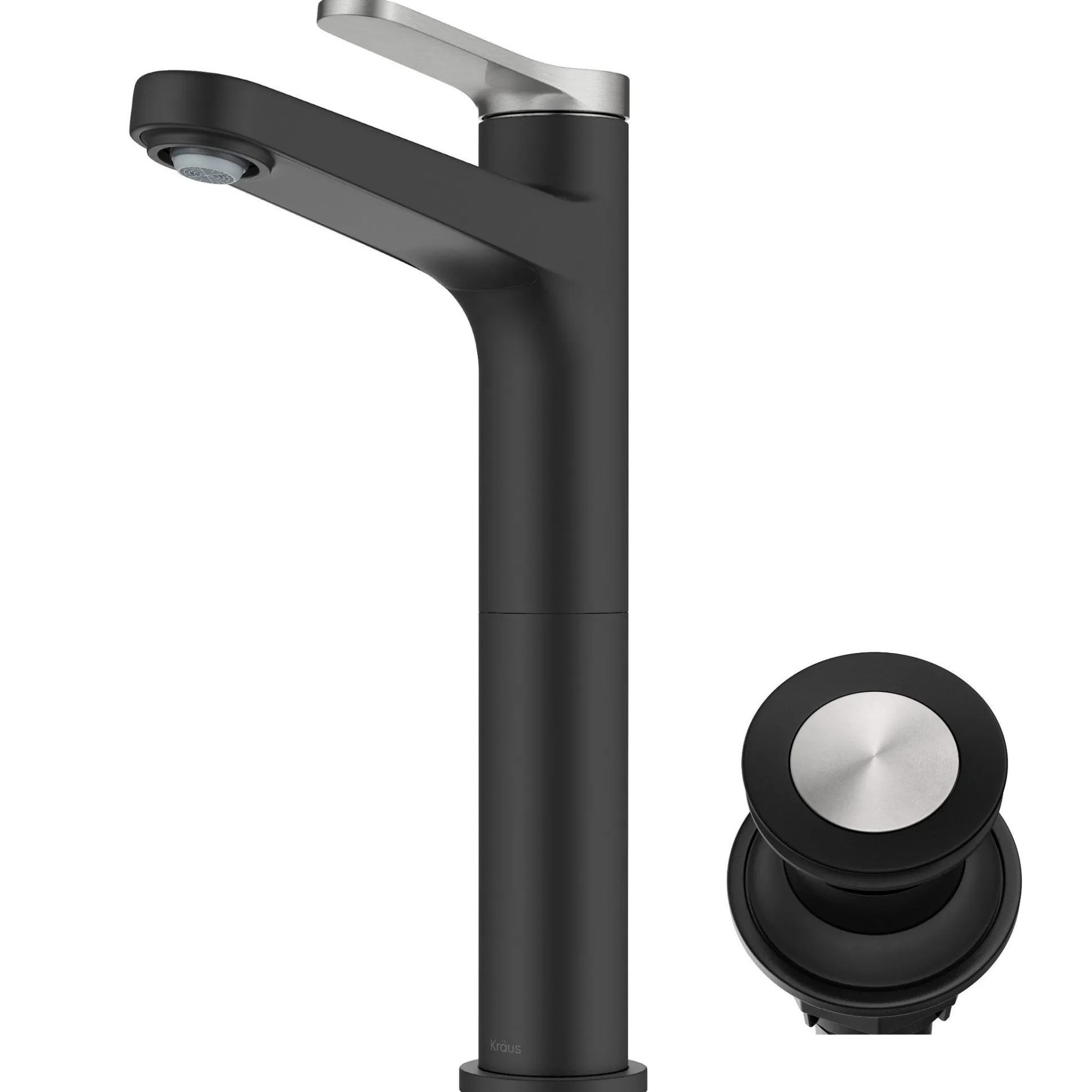 Single Handle Vessel Bathroom Faucet in Spot-Free Brushed Nickel / Matte Black with Pop Up Drain and Supply Lines