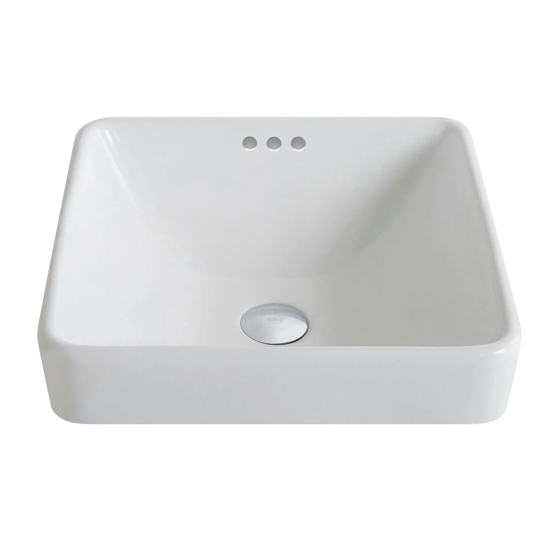 16 1/2" Square Semi-Recessed Ceramic Bathroom Sink in White with Pop-Up Drain in Brushed Nickel