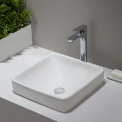 16 1/2" Square Semi-Recessed Ceramic Bathroom Sink in White with Pop-Up Drain in Oil Rubbed Bronze