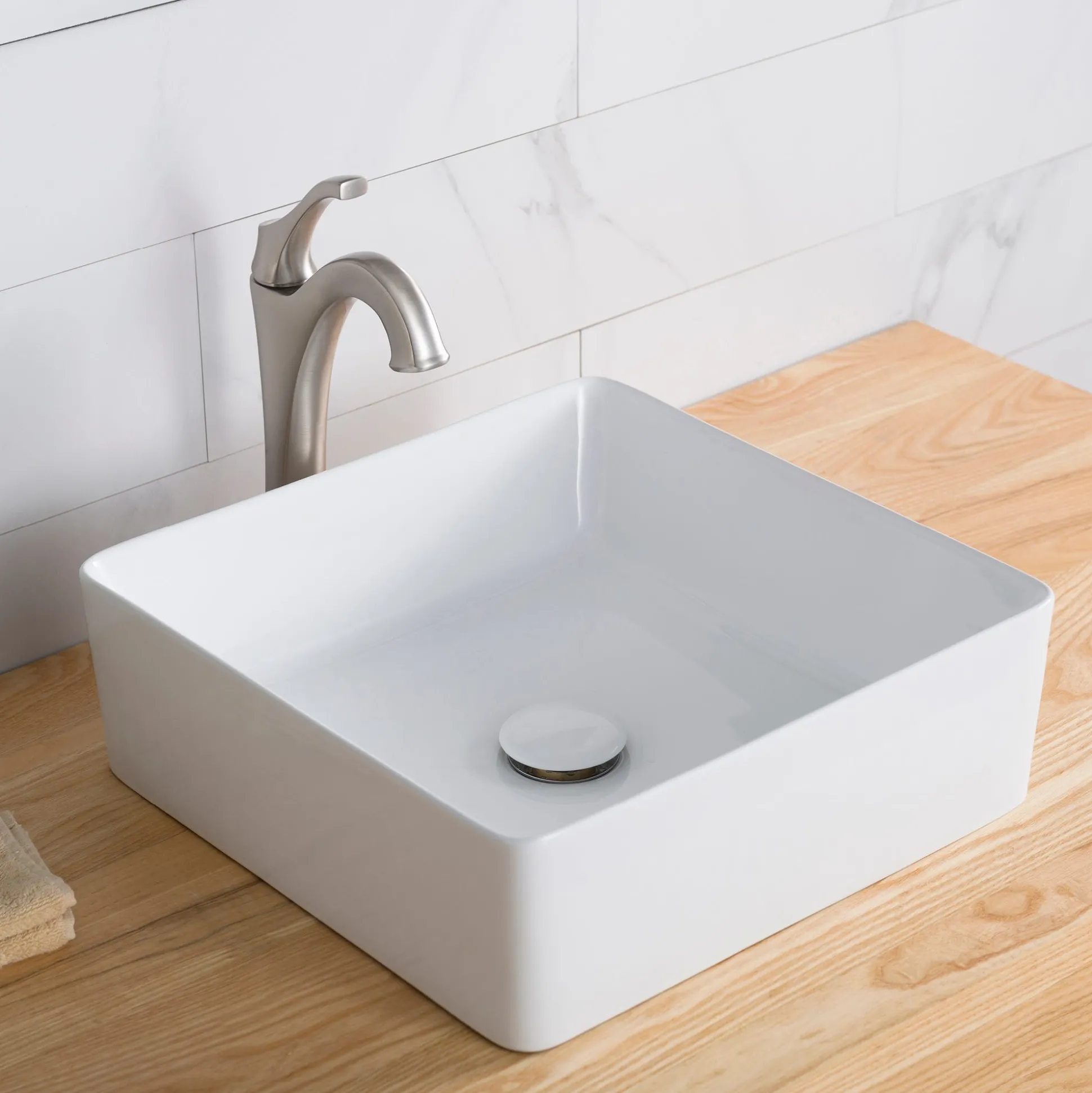 15 5/8" Square Vessel Ceramic Bathroom Sink in White