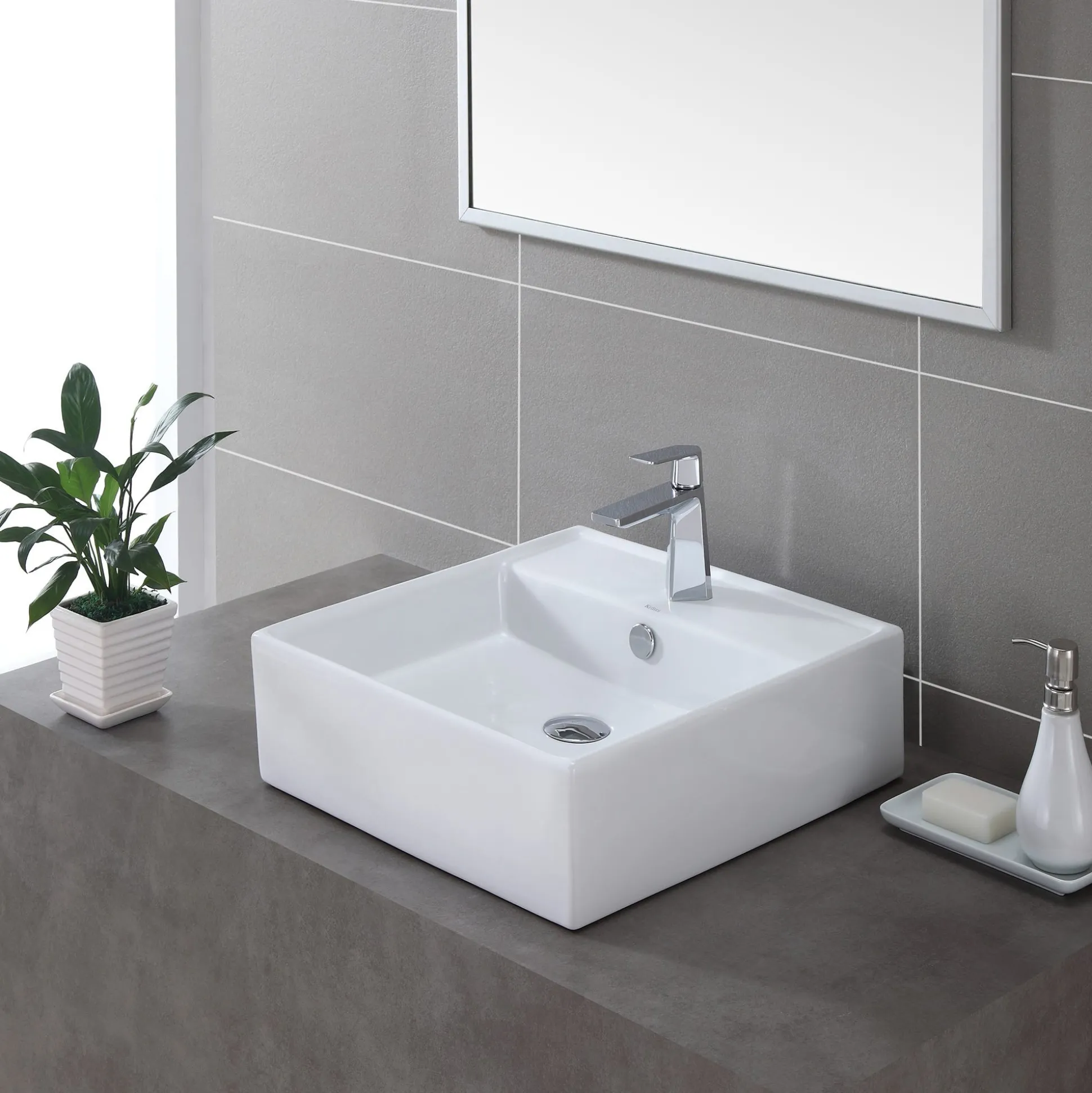 18 1/2" Square Vessel Ceramic Bathroom Sink in White with Pop-Up Drain in Chrome