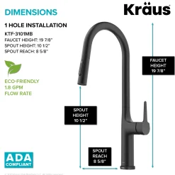 Tall ModernSingle-HandleTouch KitchenSink Faucet with Pull Down Sprayer inMatte Black