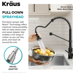 Touchless Sensor Commercial Style 2-Function Single Handle Pull-Down Kitchen Faucet in Spot-Free Stainless Steel / Matte Black
