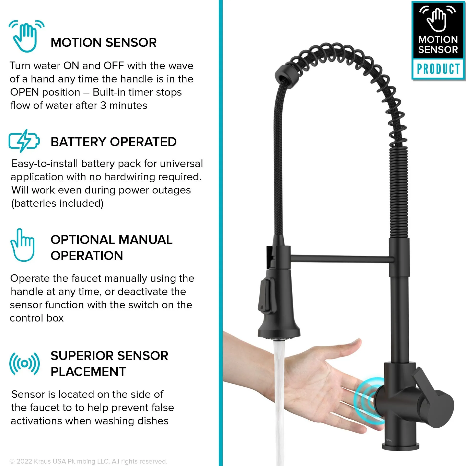 Touchless Sensor Commercial Single Handle Pull Down Kitchen Faucet in Matte Black