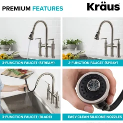 Transitional Bridge Kitchen Faucet and Water Filter Faucet Combo in Spot Free Stainless Steel