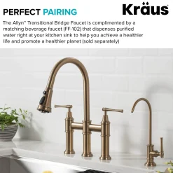 Transitional Bridge Kitchen Faucet with Pull-Down Sprayhead in Brushed Gold