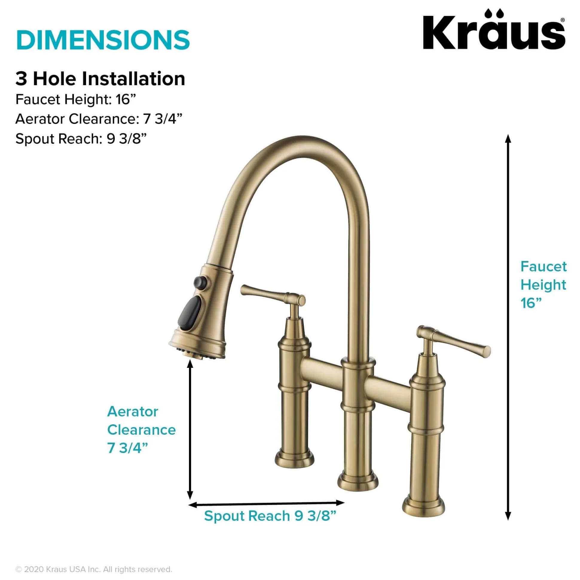 Transitional Bridge Kitchen Faucet with Pull-Down Sprayhead in Brushed Gold