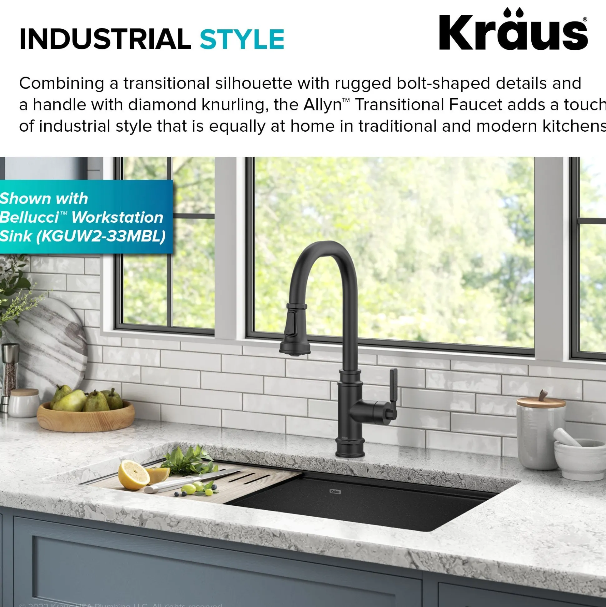 Transitional Industrial Pull-Down Single Handle Kitchen Faucet in Matte Black