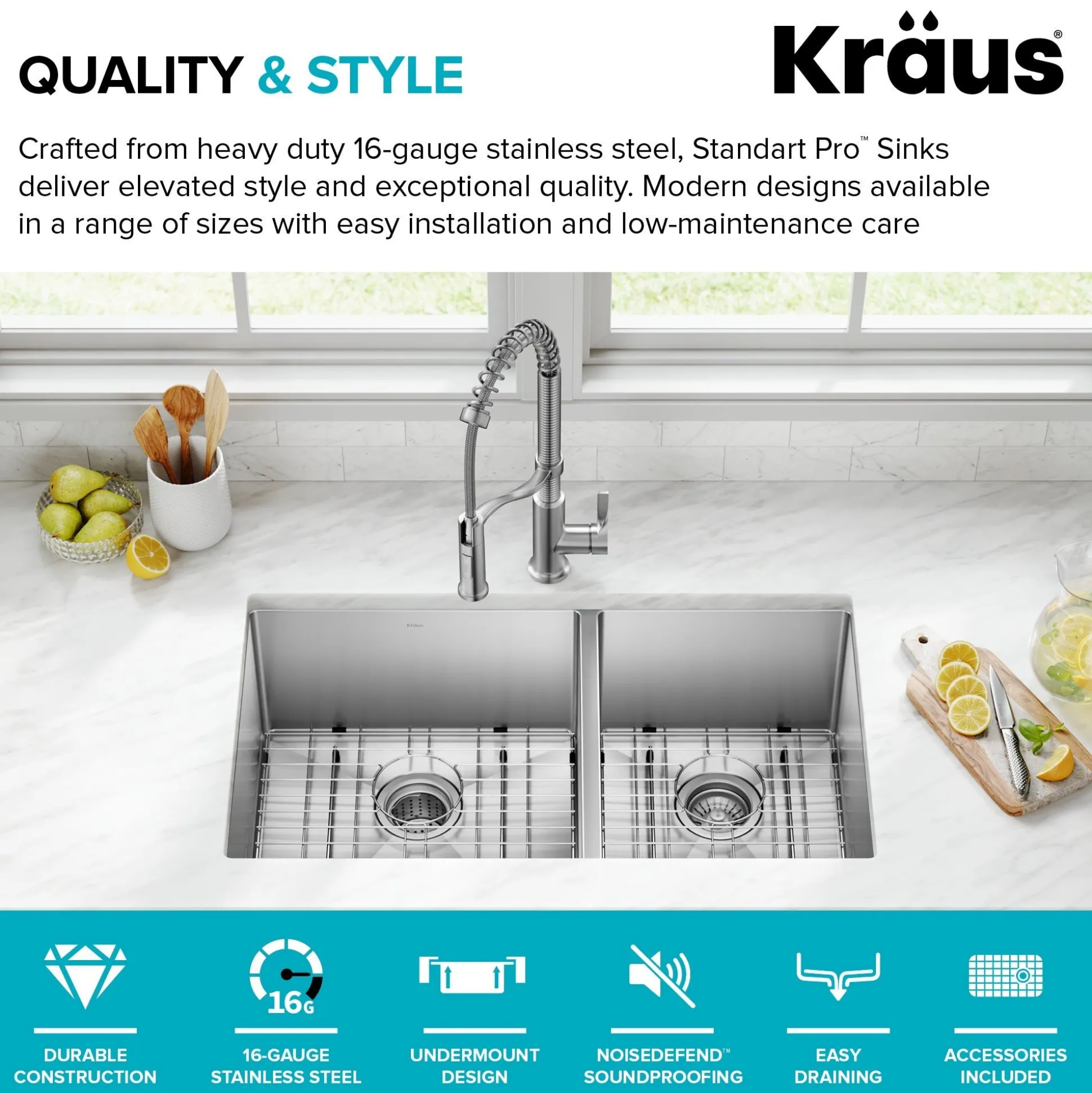 33" Undermount 60/40 Double Bowl 16 Gauge Stainless Steel Kitchen Sink