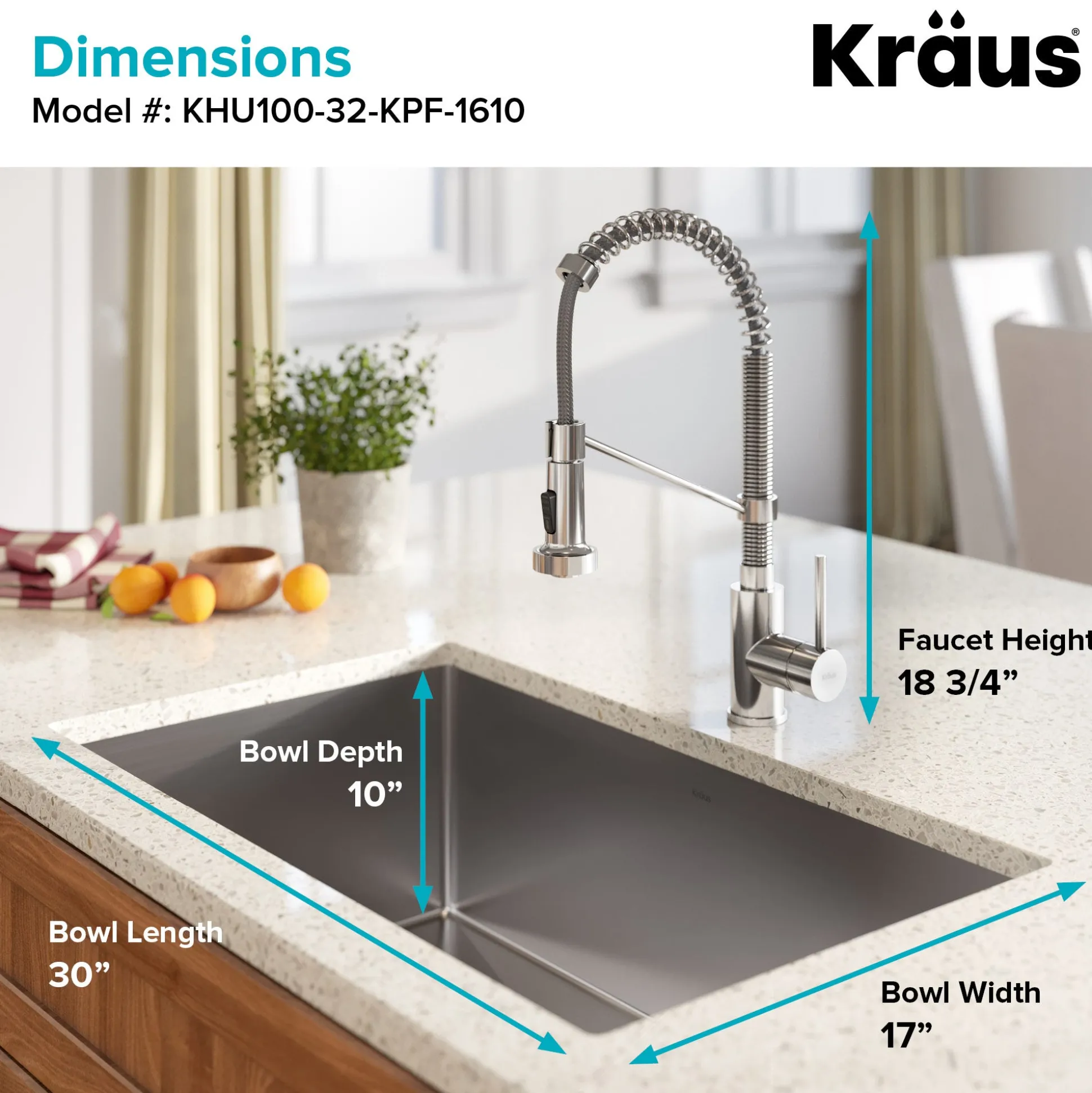 32" Undermount Kitchen Sink w/ Bolden Commercial Pull-Down Faucet and Soap Dispenser in Stainless Steel/Chrome