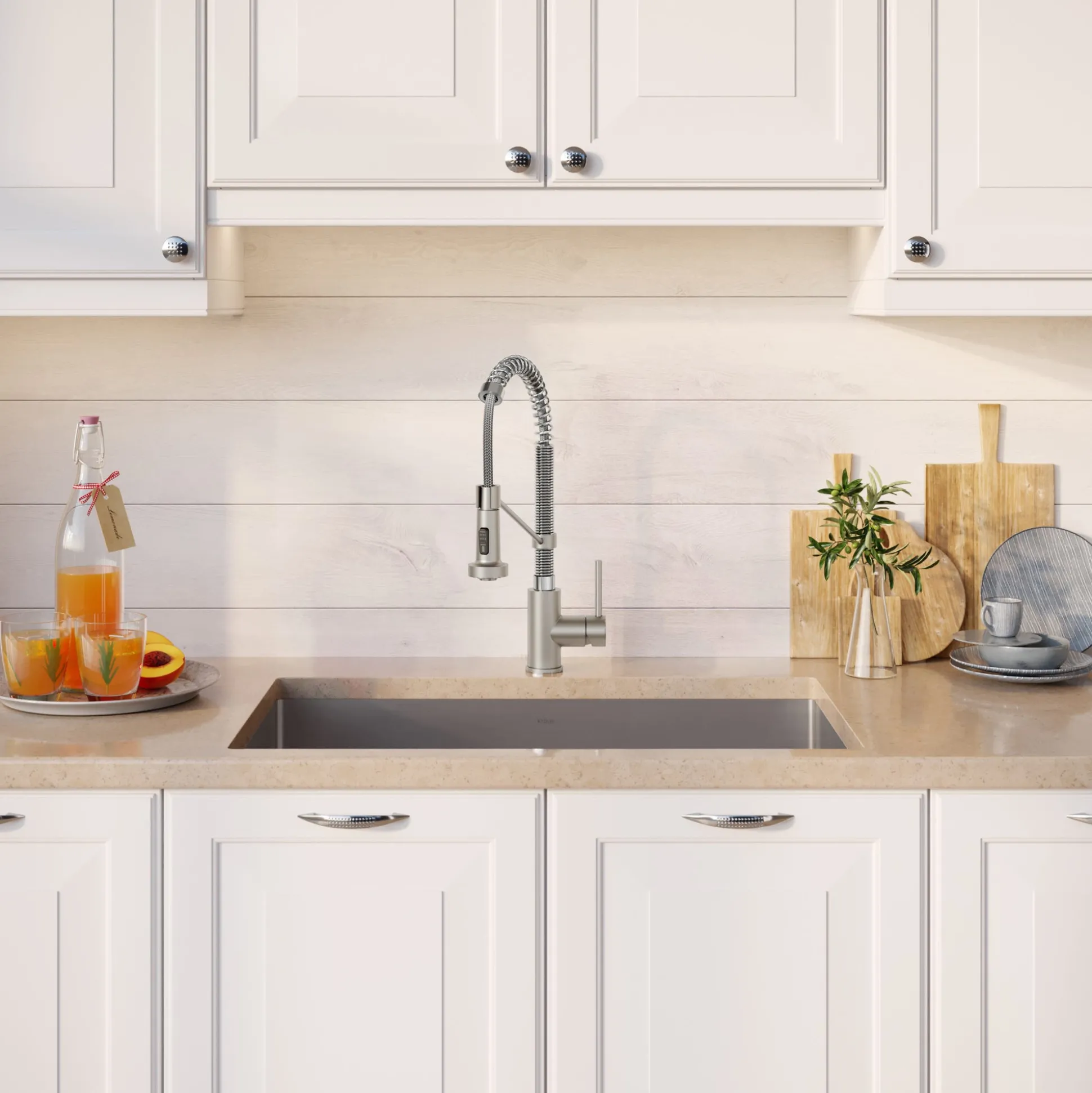 30" Undermount Kitchen Sink w/ Bolden Commercial Pull-Down Faucet and Soap Dispenser in Stainless Steel/Chrome