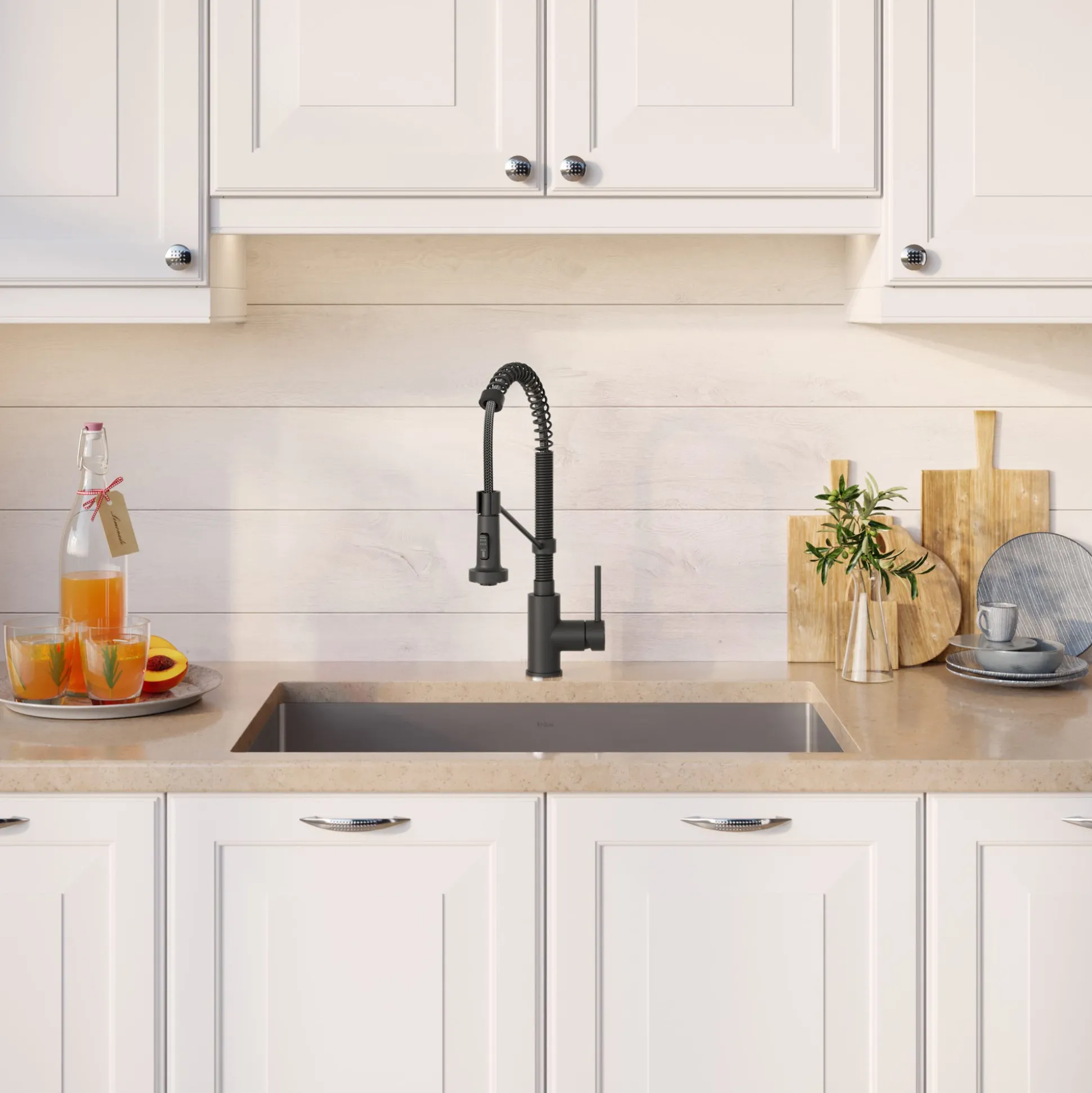 30" Undermount Kitchen Sink w/ Bolden Commercial Pull-Down Faucet and Soap Dispenser in Matte Black