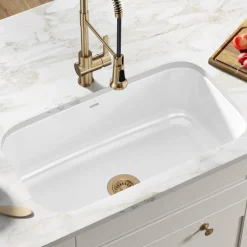 31 1/2" Undermount Porcelain Enameled Steel Single Bowl Kitchen Sink in White