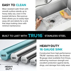 30" Undermount Single Bowl 16 Gauge Stainless Steel Kitchen Sink