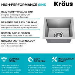 15” Undermount Single Bowl 18-Gauge Stainless Steel Kitchen Bar Sink