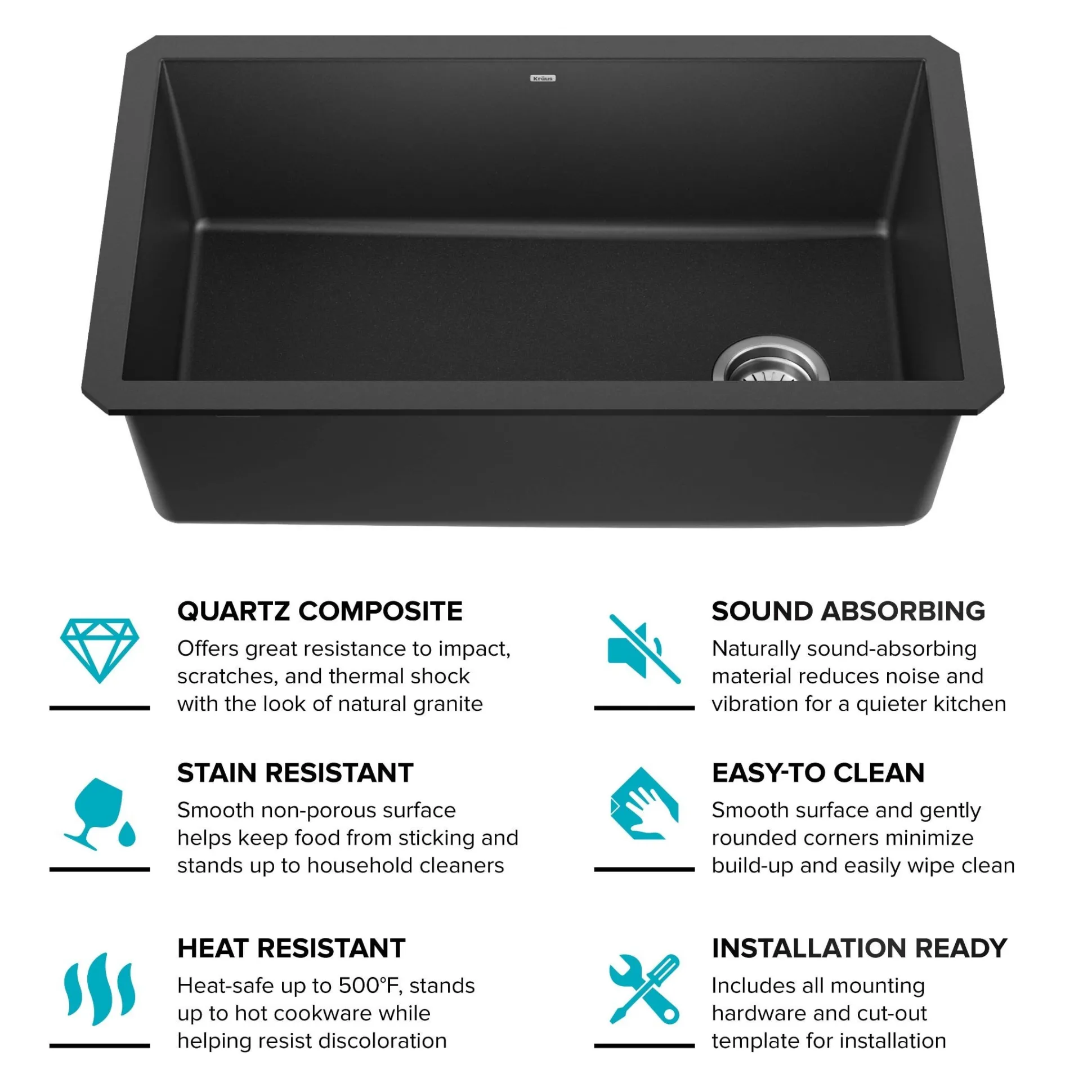32” Undermount Single Bowl Granite Kitchen Sink in Black