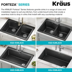 32” Undermount Single Bowl Granite Kitchen Sink in Black