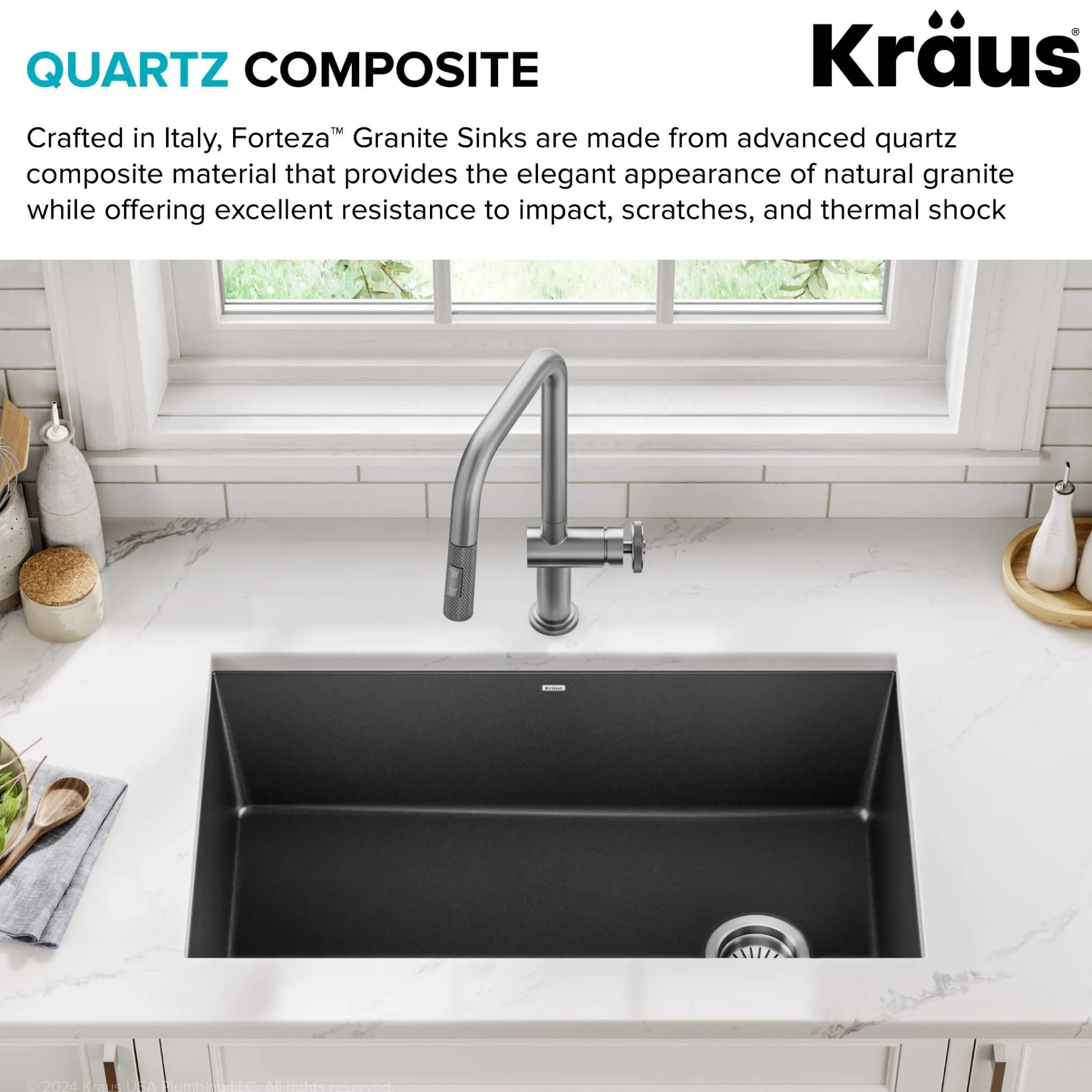 32” Undermount Single Bowl Granite Kitchen Sink in Black