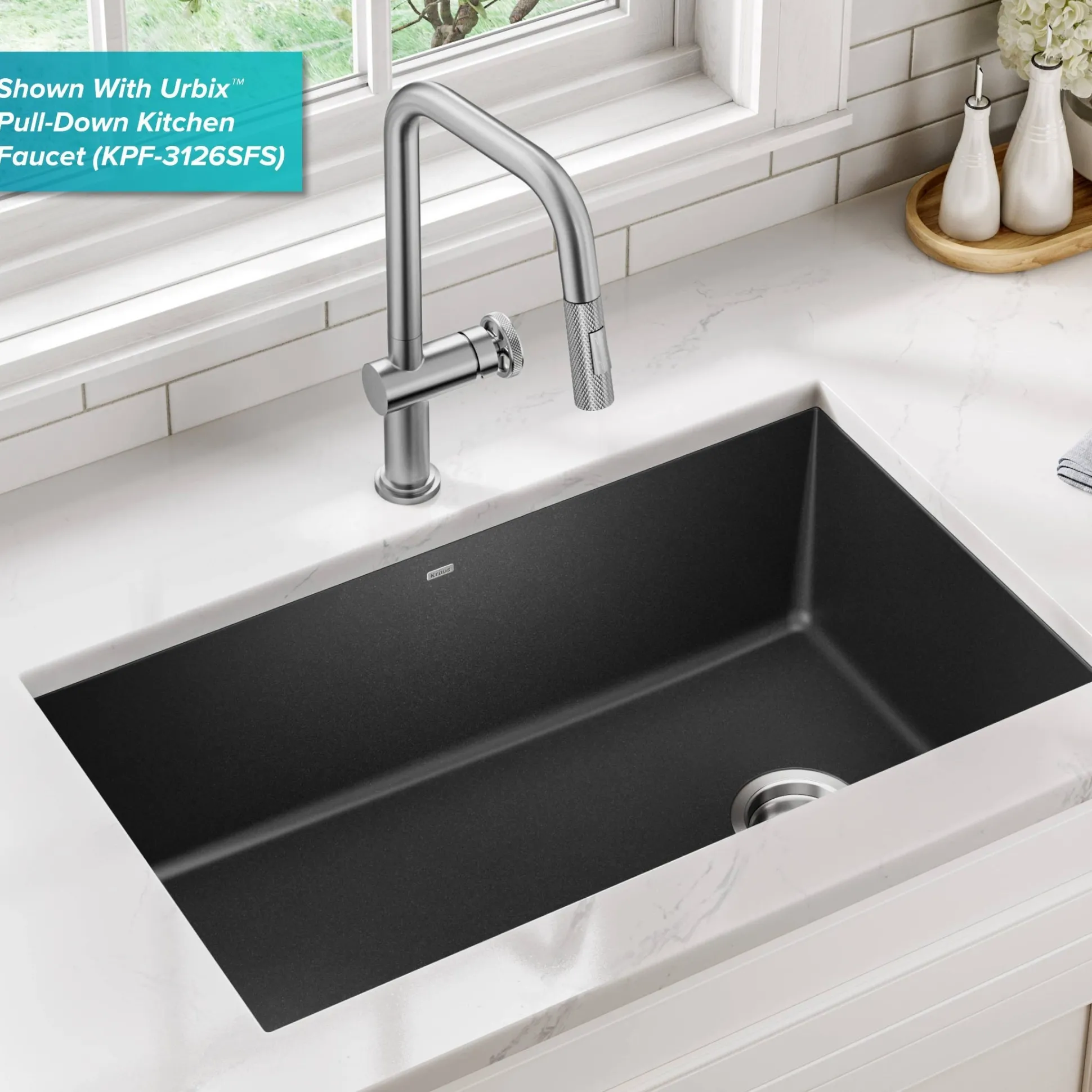 32” Undermount Single Bowl Granite Kitchen Sink in Black