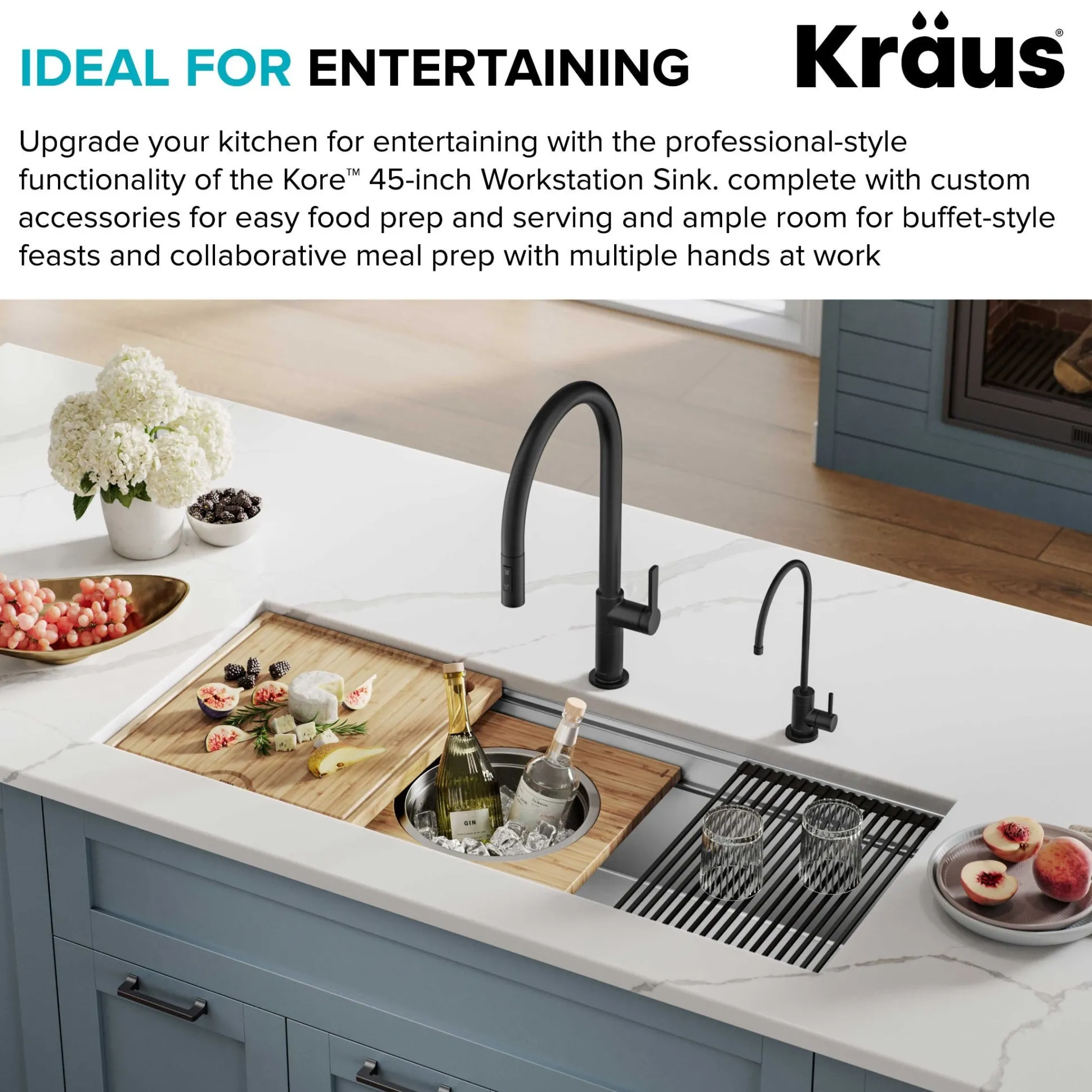 45" Undermount Workstation 16 Gauge Single Bowl Stainless Steel Kitchen Sink with 10 Accessories