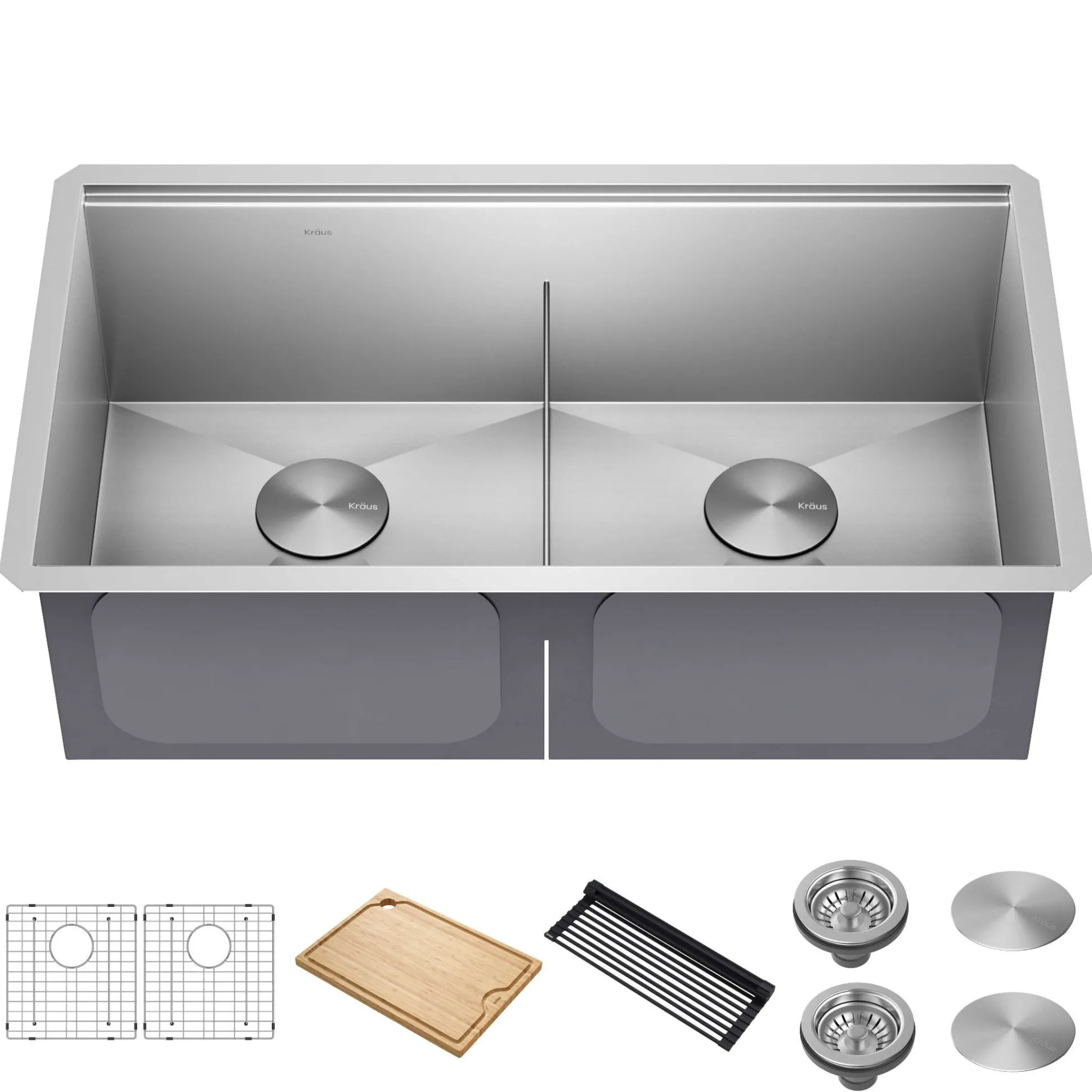 33" Undermount Workstation 16 Gauge Double Bowl Stainless Steel Kitchen Sink with Accessories