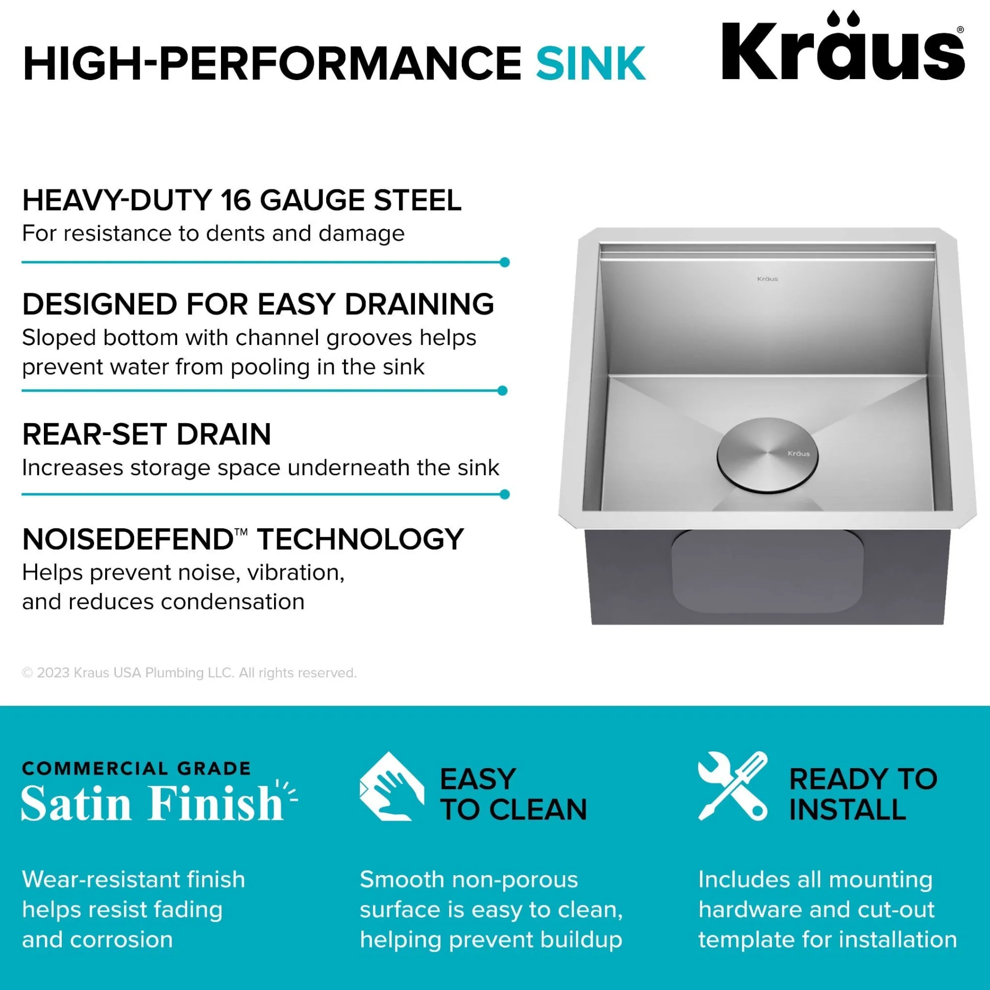 17" Undermount Workstation 16 Gauge Single Bowl Stainless Steel Bar Kitchen Sink with Accessories