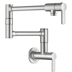 Wall Mount Pot Filler Kitchen Faucet with Retractable Arm in Spot-Free Stainless Steel