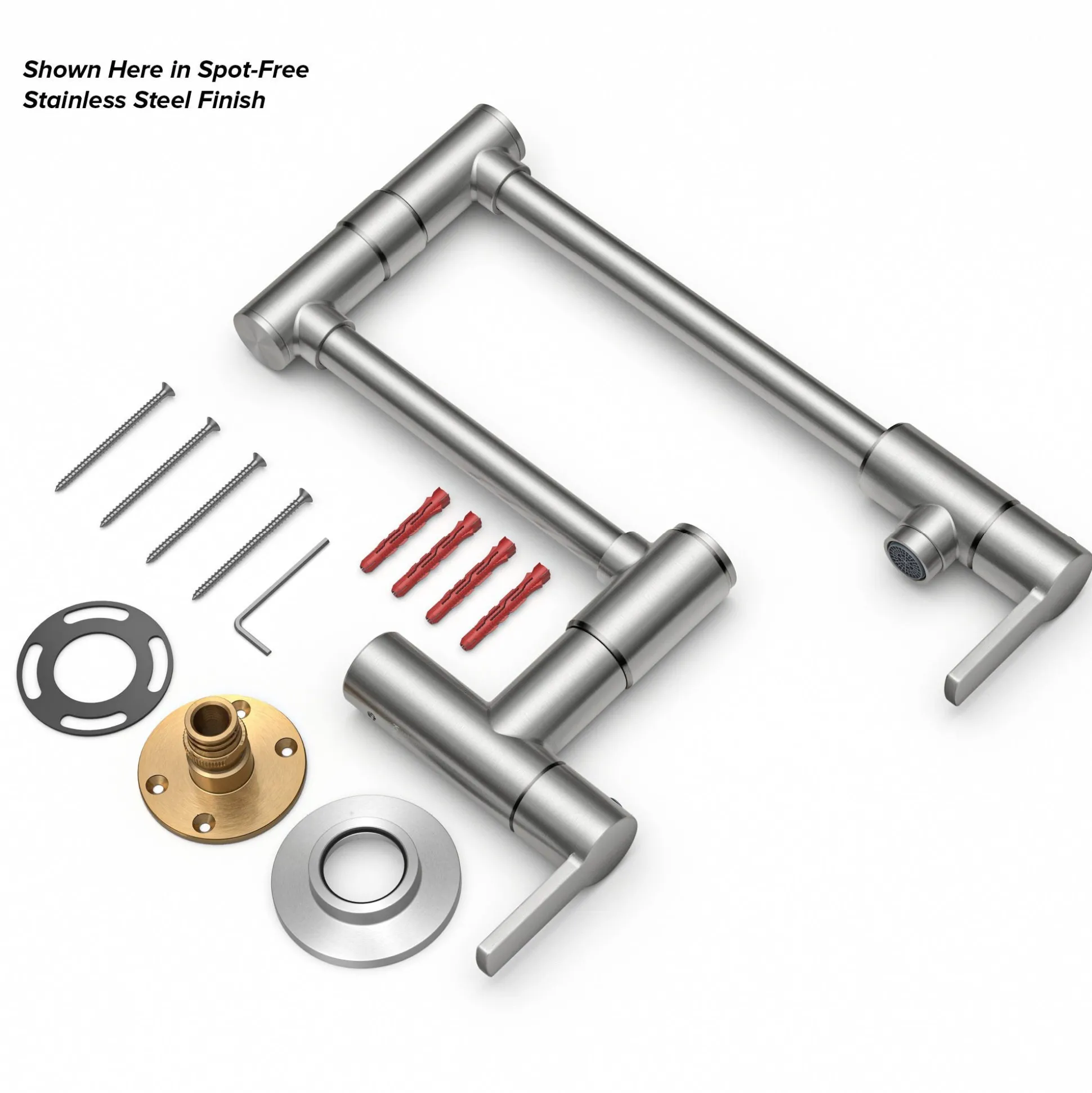 Wall Mount Pot Filler Kitchen Faucet with Retractable Arm in Spot-Free Brushed Brass