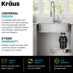 WasteGuard™ 1 HP Continuous Feed Garbage Disposal with Ultra-Quiet Motor for Kitchen Sinks with Power Cord and Flange Included