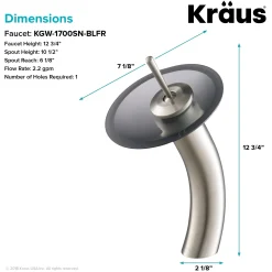 Waterfall Bathroom Faucet with Frosted Black Glass Disk in Satin Nickel