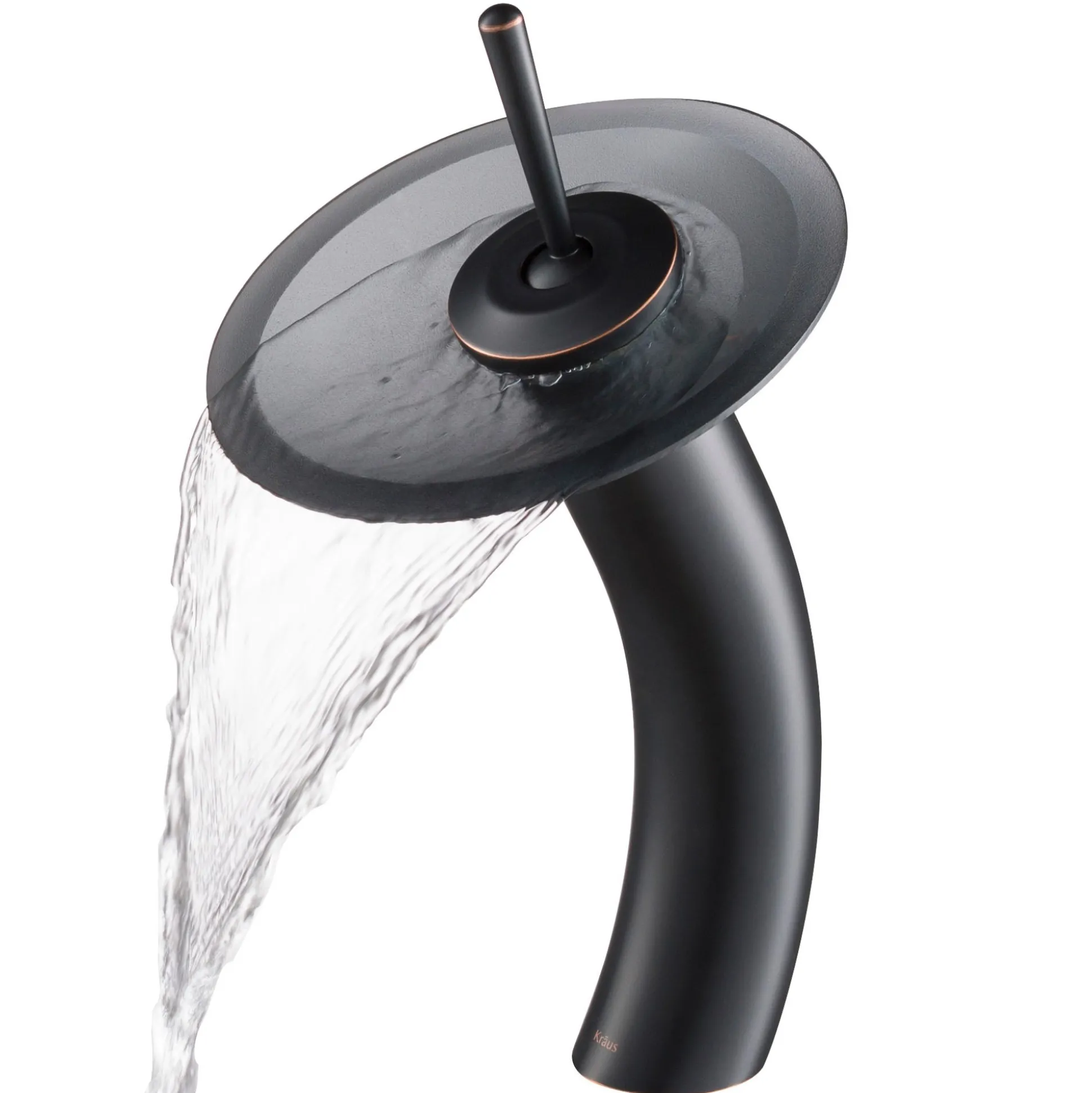 Waterfall Bathroom Faucet with Frosted Black Glass Disk in Oil Rubbed Bronze