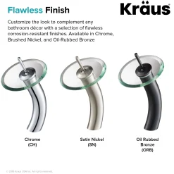 Waterfall Bathroom Faucet with Frosted Glass Disk and Pop-Up Drain in Oil Rubbed Bronze