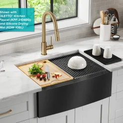 Workstation 27” Apron Front Farmhouse 16 Gauge Black Stainless Steel Single Bowl Kitchen Sink in PVD Gunmetal Finish with Accessories