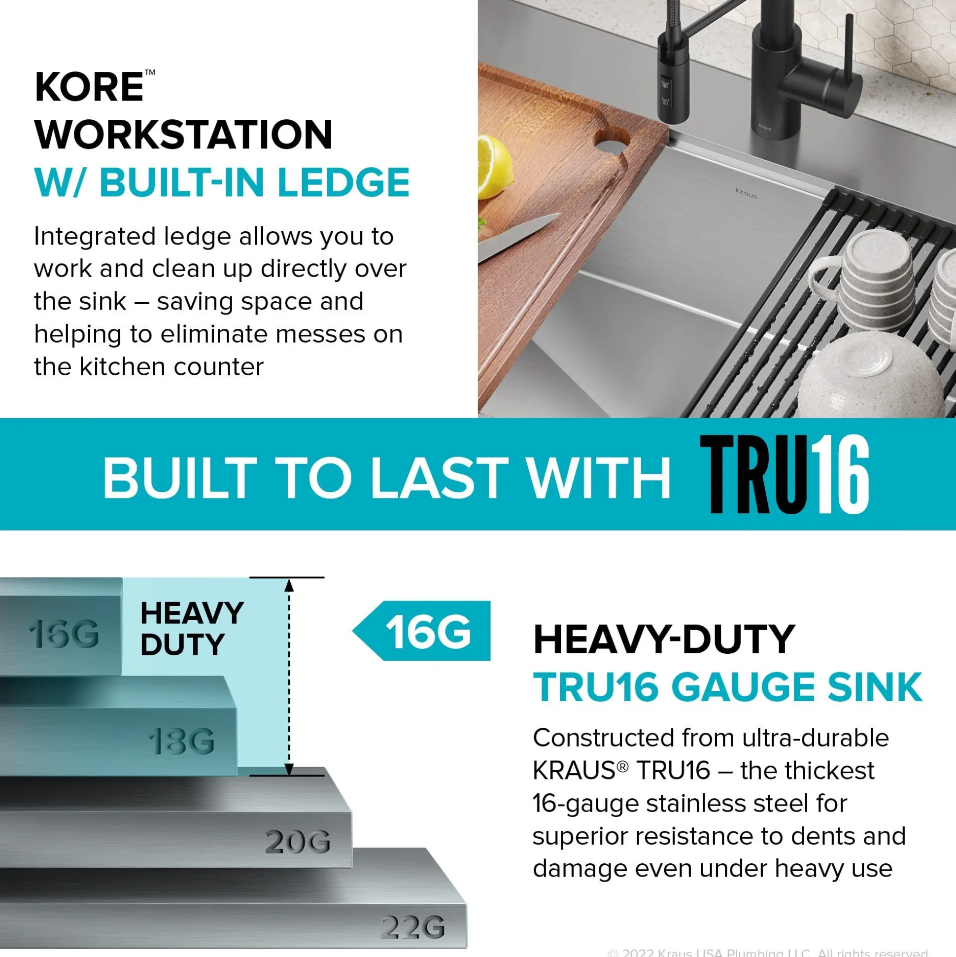 Workstation 33" Drop-In 16 Gauge Stainless Steel Single Bowl Kitchen Sink with Accessories