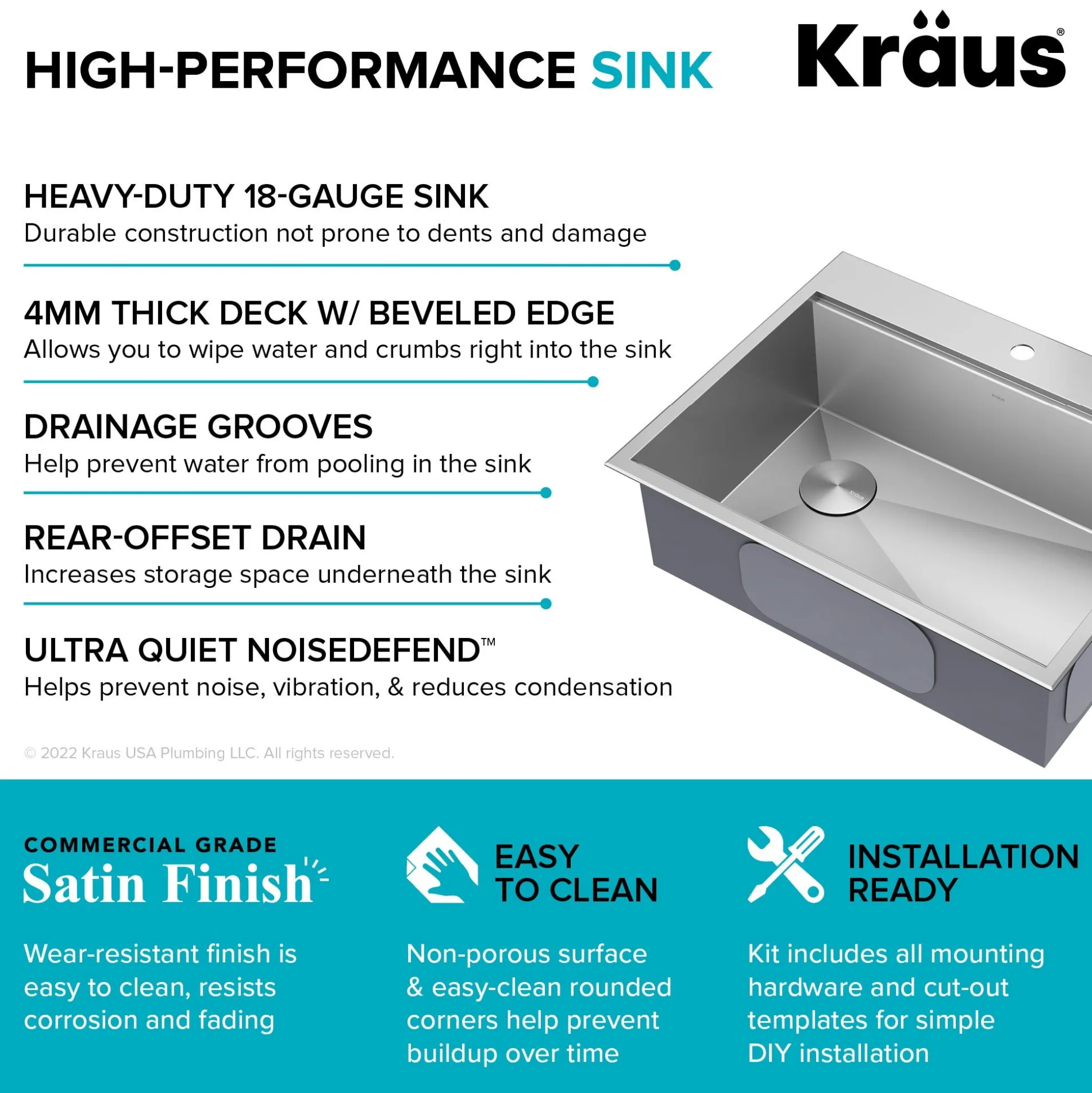 Workstation 28” Drop-In / Undermount 18 Gauge Stainless Steel Single Bowl Kitchen Sink with Accessories